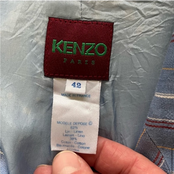 Vintage Kenzo Pinstriped Linen Buckle Front Blazer Blue size Small - Picture 12 of 16